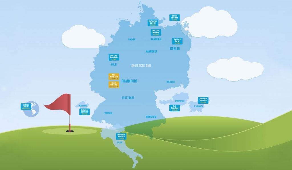 Grafik- Karte mit Infos wo GolfCard Clubs sind