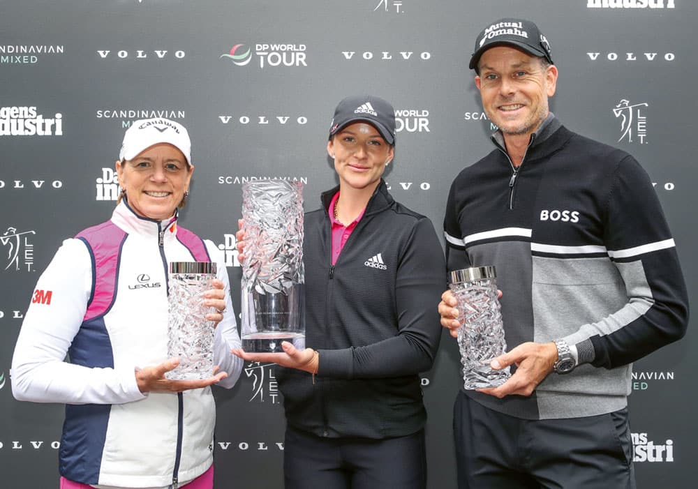 Von links nach rechts: Schwedens Golflegende Annika Sörenstam, Scandinavian-Mixed-Siegerin Linn Grant und Henrik Stenson.